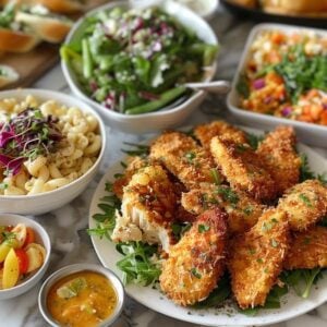 Coconut Crusted Chicken Tender w/ Mac n Cheese