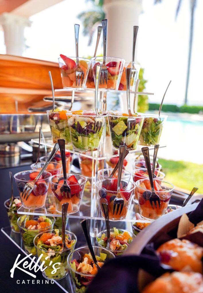 Kelli's Catering display of single serving fruit cocktails